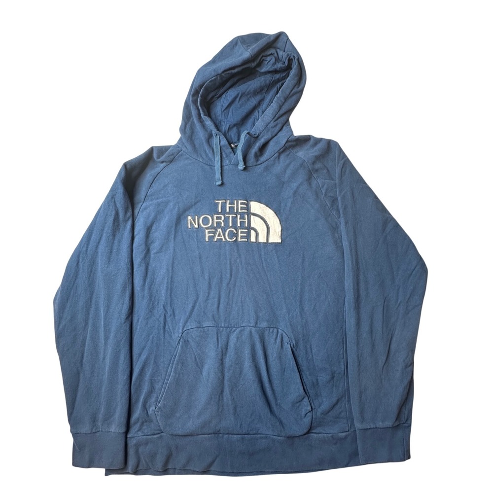 The North Face Hoodie Mens XXL Pullover Blue Logo F17 721556 Raglan Fleece